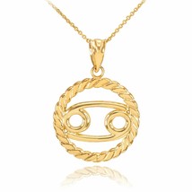 14K Solid Gold Cancer Zodiac Sign in Circle Rope Pendant Necklace  - $219.09+