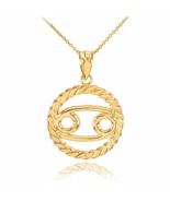 14K Solid Gold Cancer Zodiac Sign in Circle Rope Pendant Necklace  - £172.34 GBP+