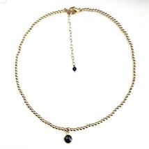 Gold Tone Beaded Choker with Faceted Sodalite Gem Stone Pendant - £9.14 GBP