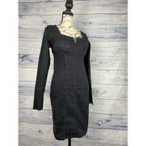 Thrill Denim Bodycon Dress Women M Black Long Sleeve Sweetheart Neck Zip Stretch - £14.12 GBP