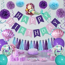 Mermaid 60Pcs Birthday Party Decorations For Girls Women, Mermaid Party Supplies - £22.36 GBP