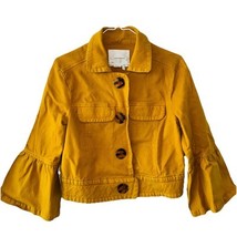 ANTHROPOLGIE Nora Flounce-Sleeved Trucker Short Jacket Small Mustard 3/4... - €30,16 EUR