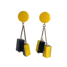 1960s Western Germany Yellow &amp; Black Plastic Rectangle Mod Dangle Earrings - $44.00