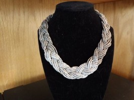 Fashion Jewlery Choker + Erring&#39;s Braided Silver Beaded Necklace Silver ... - £9.86 GBP