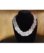 Fashion Jewlery Choker + Erring&#39;s Braided Silver Beaded Necklace Silver ... - £9.80 GBP