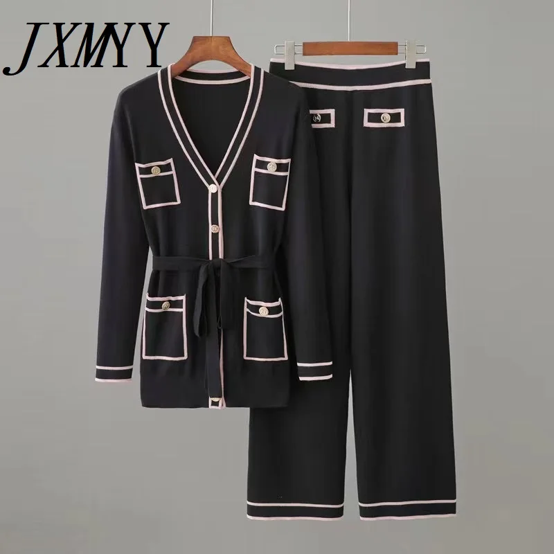 JXMYY Early Autumn Long-Sleeve Knit Suit -Up Waist Mid-Length V-Neck Cardigan +  - £81.98 GBP