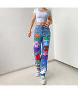 Sexy Contrast Color Letters Graffiti Print Loose Jeans - $48.05
