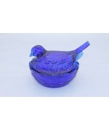 Cobalt Blue Dove on Nest Depression Glass Bird in Basket Retro Style - £14.38 GBP