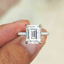 2.25Ct Emerald Cut Simulated Diamond Engagement Ring 14K White Gold in Size 6.5 - £211.76 GBP