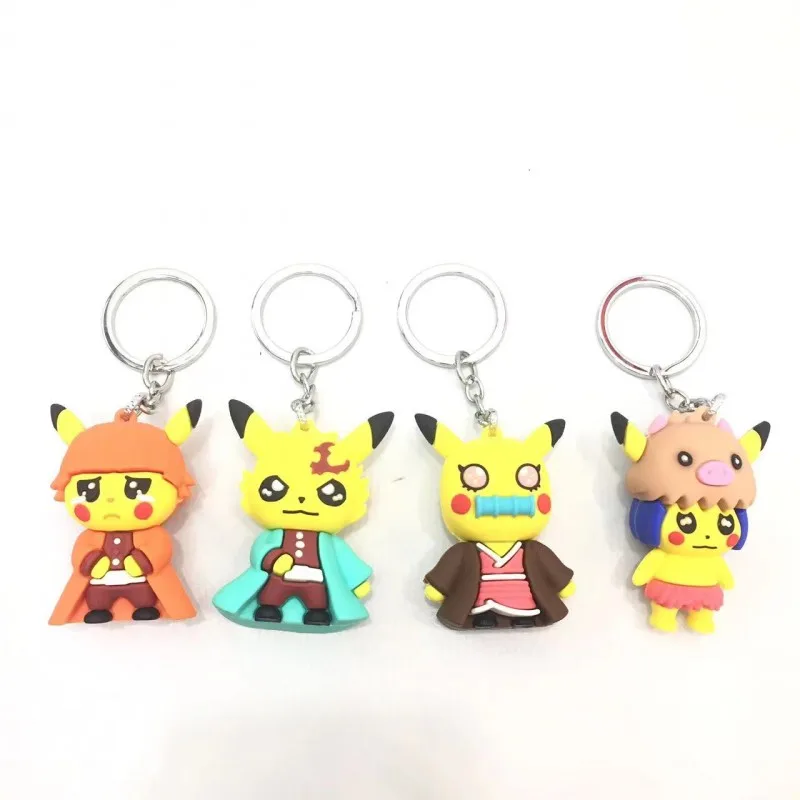 Pokemon Pikachu Cosplay Demon Slayer Kamado Nezuko Key Chain PVC Anime Figure - £9.59 GBP