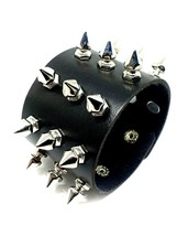 Spike Cuff Wrist Bracelet 21 Spikes Rivet Stud Wide Vegan Faux Leather Rocker - £3.86 GBP