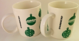Set of 2 Starbucks 2016 Green White Ornaments Holiday Coffee Mugs - £13.66 GBP