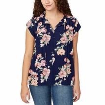 Buffalo David Bitton Womens Flutter Sleeve Floral Top Size XX-Large Color Navy - £18.42 GBP