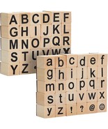 60 Piece Wooden Alphabet Rubber Stamp Set Upper Lowercase Letter Stamps ... - $26.29