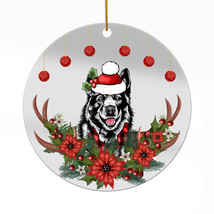 Cute Norwegian Elkhound Dog Santa Deer Anlters Wreath Christmas Ornament Acrylic - £13.52 GBP