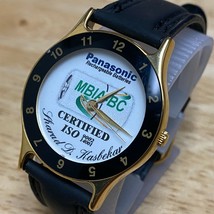 Panasonic Advertising Men Gold Tone Leather Band Analog Quartz Watch~New Battery - £14.84 GBP