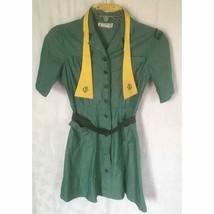 Vtg Official Girl Scout Uniform Green Short Sleeve Tie Belt USA 1960s 25&quot; Waist - £22.21 GBP