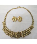 Vtg Set Necklace &amp; Earrings Rare pale yellow gold rhinestone 3D sparkly ... - £59.73 GBP