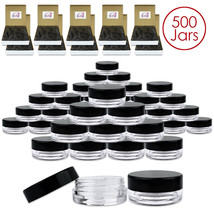 (500 Pcs) 3G/3Ml Clear Plastic Refillable Jars W/Black Flat Lids - £76.34 GBP