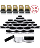 (500 Pcs) 3G/3Ml Clear Plastic Refillable Jars W/Black Flat Lids - £75.22 GBP