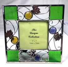 Stained Glass Photo Frame 5.7“ X 5.7“ Square Silver Tone Metal - £11.13 GBP