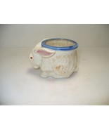 Ceramic Bunny Rabbit Pot Made in Japan Likely 30&#39;s 3x3x3 White &amp; Blue Pa... - $21.24