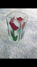 Floral Glass retangular cylinder With Small Decorative Collectible - £39.95 GBP