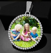 10K White Gold Fn Lab Created Diamond Memory Frame Picture Pendant 1.50&quot; Charm - £105.92 GBP