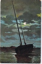 Art Postcard Schooner Sailboat At Bay In Moonlight Ottmar Zieher Munich - $2.96