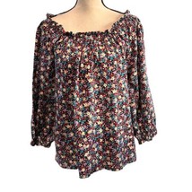 Style &amp; Co 1X-Large Top Floral 3/4 Balloon Sleeve Stretch Boat Neck Merlot Ditsy - £19.55 GBP