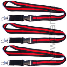 3 of Lanyards with Thin RED Line w/ Hook and Removable Clasp - Fire Figh... - £8.57 GBP