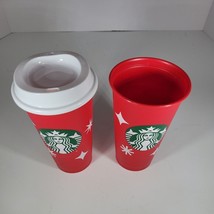 Starbucks Reusable 2022 Red Cup Lot of 2 Day Christmas Grande 25 Years - $15.03