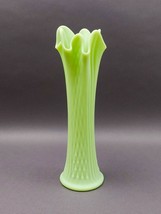 Fenton Custard Vaseline Uranium Lime Green Diamond Ribbed Swung Glass Vase - £93.96 GBP