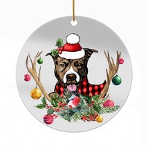 Cute Pitbull Dog Antlers Reindeer Christmas Ornament Acrylic Gift Tree Decor - £13.14 GBP