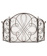 3-Panel Solid Wrought Iron See-Through Metal Fireplace Safety Screen Pro... - £80.29 GBP