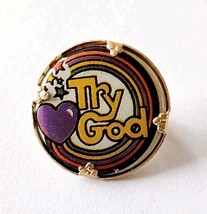 Vintage Try God Pin Hong Kong NOS Rainbow Hearts 1&quot; Religious Jewelry F7F1 - €8,55 EUR