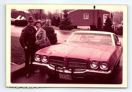 Color Photograph Middle Aged Couple Next To Red Pontiac Vintage Automobile - $29.65