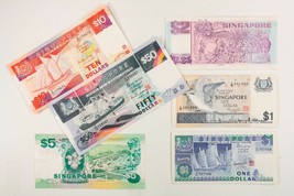 1976 - 1994 Singapore Notes. 6 Nota Lot. XF - Au - $123.27