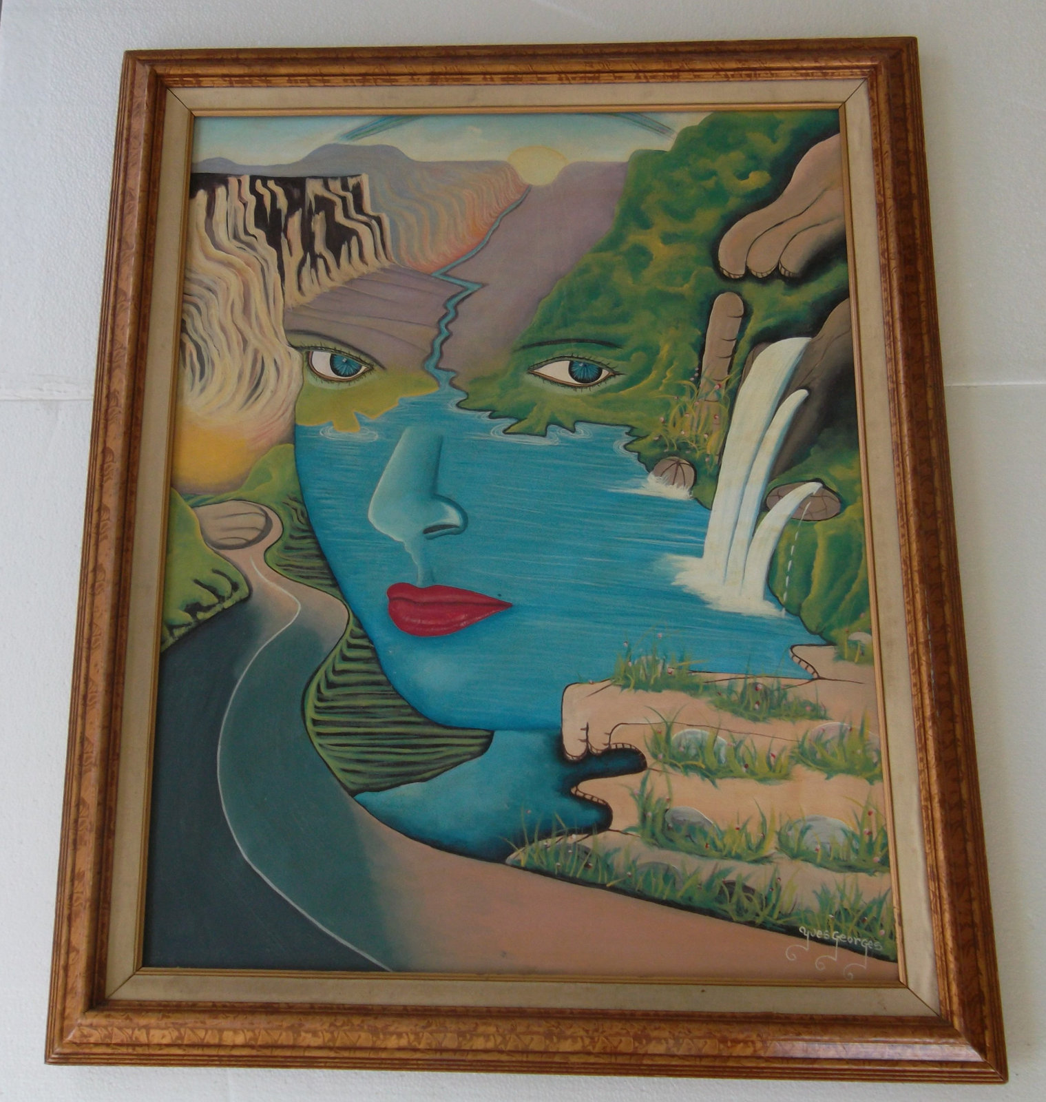 Vintage Rare Surreal Art Titled &quot;Beauty De La Nature&quot; Acrylic Oil Art Ca... - $449.00