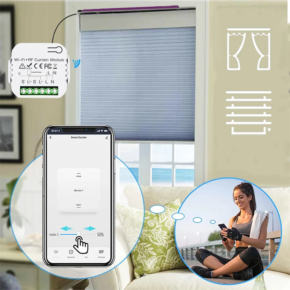 House Home Tuya Smart Life WiFi 43hz Blind Curtain Switch with RF Remote for Ele - £19.30 GBP