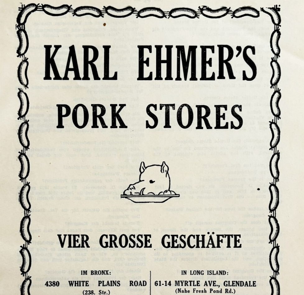 1945 WW2 German-USA Pork Shop Advertisement Karl Ehmer&#39;s Bronx L.I. NYC ... - $29.99