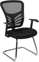 Black Mesh Side Reception Chair By Flash Furniture With Chrome Sled Base. - £136.07 GBP