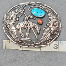 Vintage End Of Trail Western Buckle Turquoise Coral  image 3