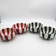 Candy Cane Striped Pier 1 Tidbit Bowls Set of 4- 2 Green &amp; White 2 Red &amp; White - £17.41 GBP
