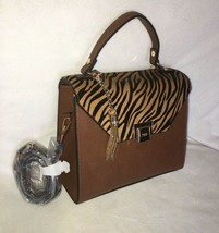 Dune London Animal Print Satchel W Calf Hair Trim Handbag Purse new - $78.67 CAD