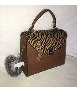 Dune London Animal Print Satchel W Calf Hair Trim Handbag Purse new - $78.60 CAD