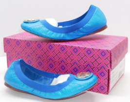 Tory Burch Caroline 2 Blue Snake Leather Ballet Flats In Box Size 5.5 M - £36.64 GBP