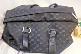 DKNY LOGO spellout Small Dona Karan Black Leather duffel Tote 19&quot; travel... - $88.11