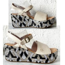 Born Dorrah Sandals Beige Leather Woven Print Platform Wedge Heel - Wome... - $66.45