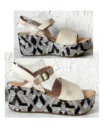 Born Dorrah Sandals Beige Leather Woven Print Platform Wedge Heel - Wome... - $66.45